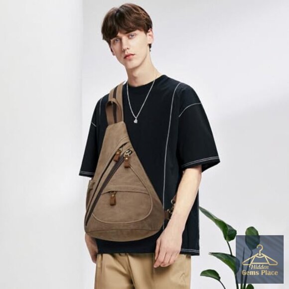 Large Canvas Sling Backpack Crossbody Daypack Water Resistant Adjustable Straps main image 6